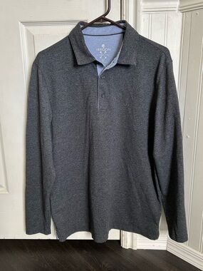 Long-Sleeve Polo Shirt in Charcoal
